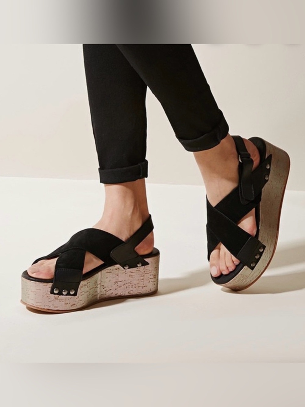 Sixty Nora leather platform sandals Black Crisscross Slingback punk emo trendy